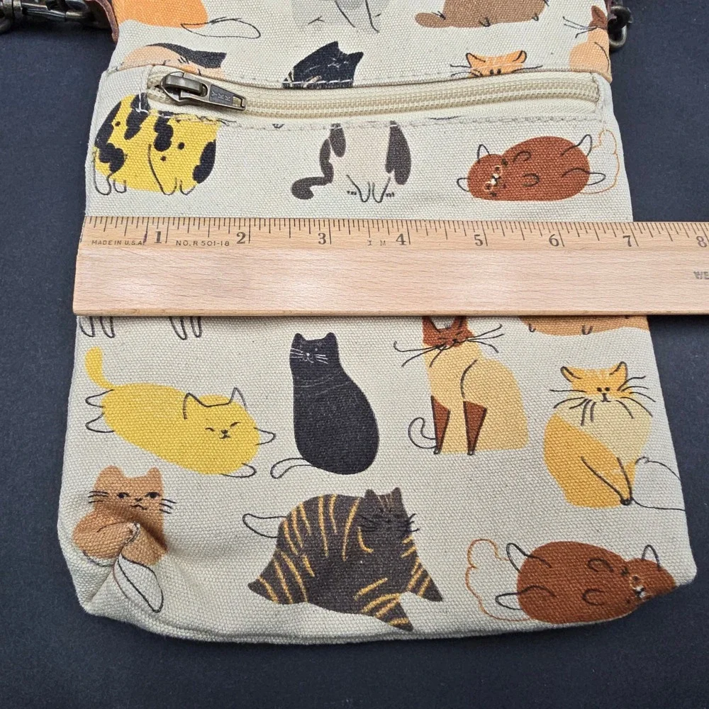 Cottn Curls Cats Slim Sling Canvas Crossbody Bag Cream Brown 638469 NWT